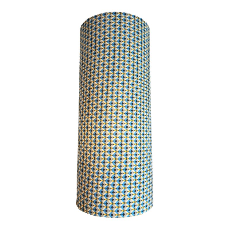 Lampe tube à poser bleu et jaune motifs géométriques - photo_2