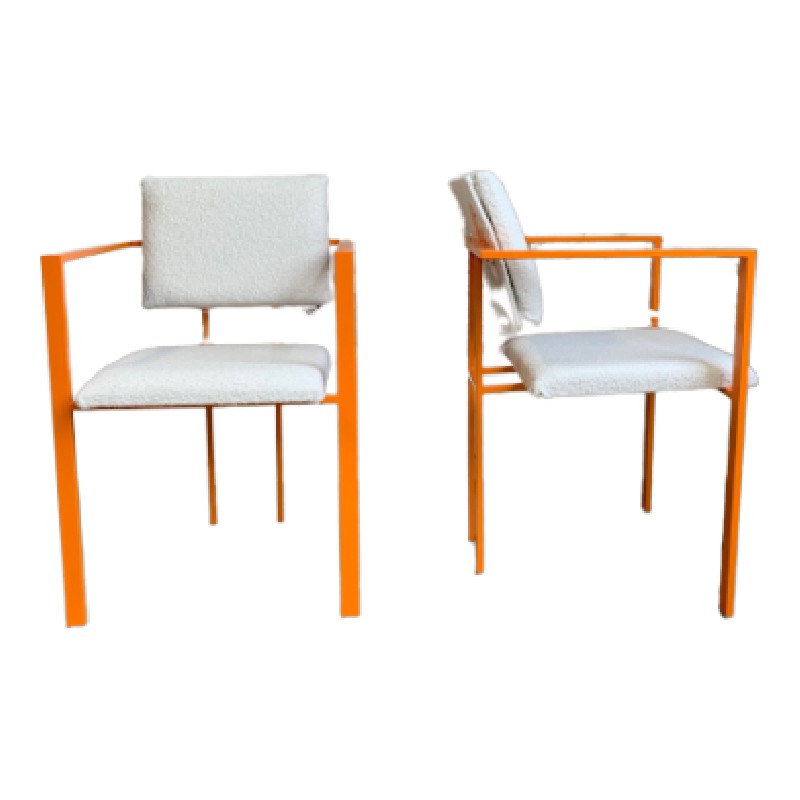 Paire de fauteuils postmodern orange et tissu laine bouclé - photo_2