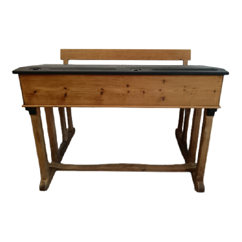Bureau écolier double bois et noir - Ensembles chaise - bureau vintage - photo_2