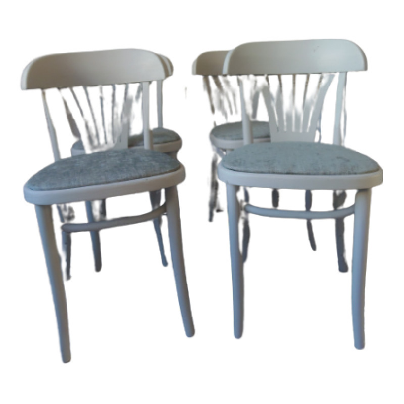 Suite de 4 chaises de bistrot vintage en hêtre courbé patinées gris perle. - Chaises vintage - photo_2