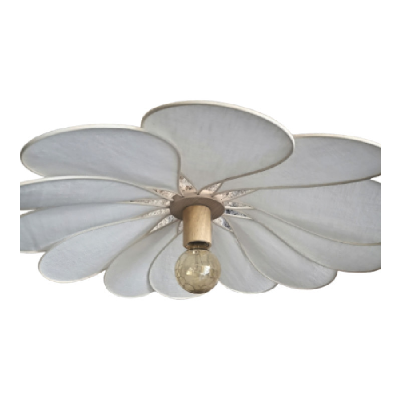 Suspension fleur, 12 pétales en rotin et lin blanc - Lampes et veilleuses neuf - photo_2