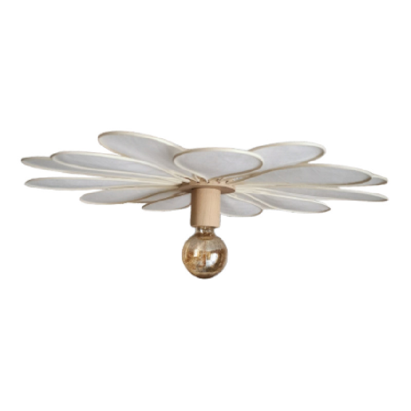 Suspension Fleur 18 pétales en rotin et lin blanc - Lampes et veilleuses neuf - photo_2