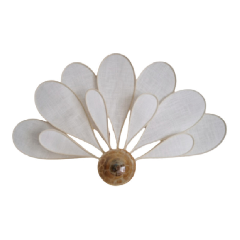 Applique murale fleur 11 pétales en rotin et lin blanc - Modèle Art Déco, La Classique - Créations - Lampes et veilleuses neuf - photo_2
