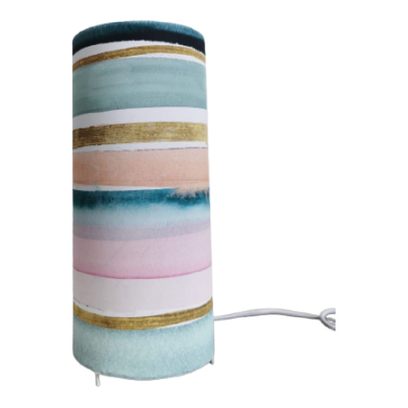 Lampe tube à poser – Lampe de chevet imprimé rayures pastel style aquarelle - Lampes et veilleuses neuf - photo_2