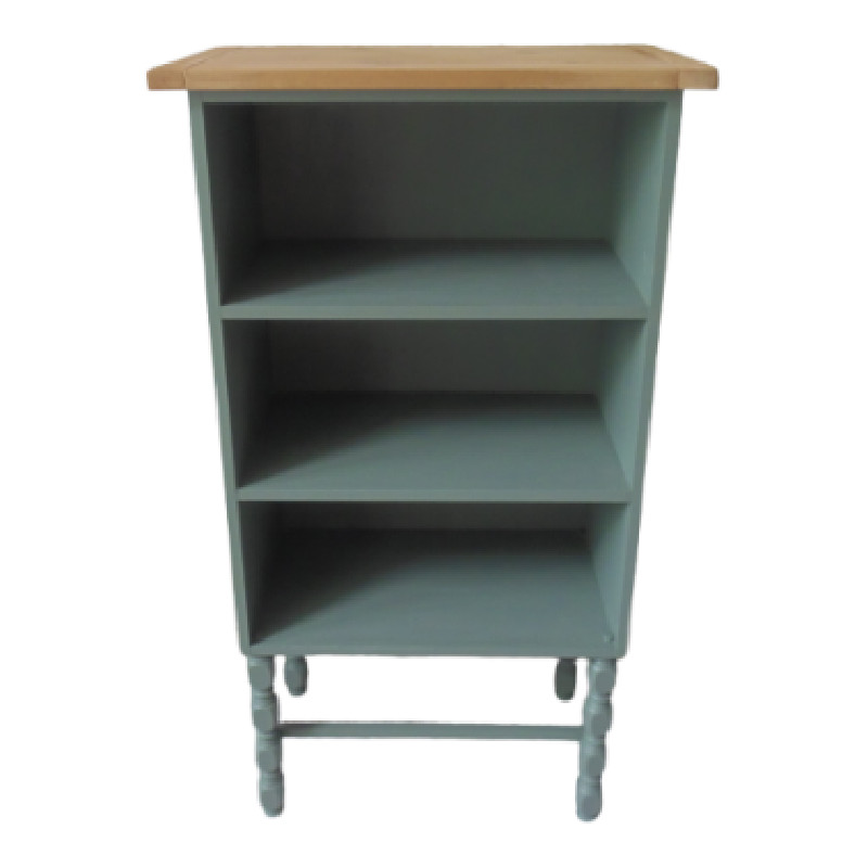 Petite bibliothèque vintage sublimée en vert fumé, plateau bois . - Bibliothèques vintage - photo_2