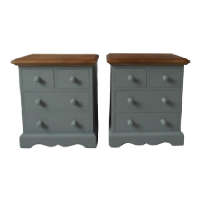 Duo de chevets, bouts de canapé en bois patiné vert de gris. - Chevets vintage - photo_2