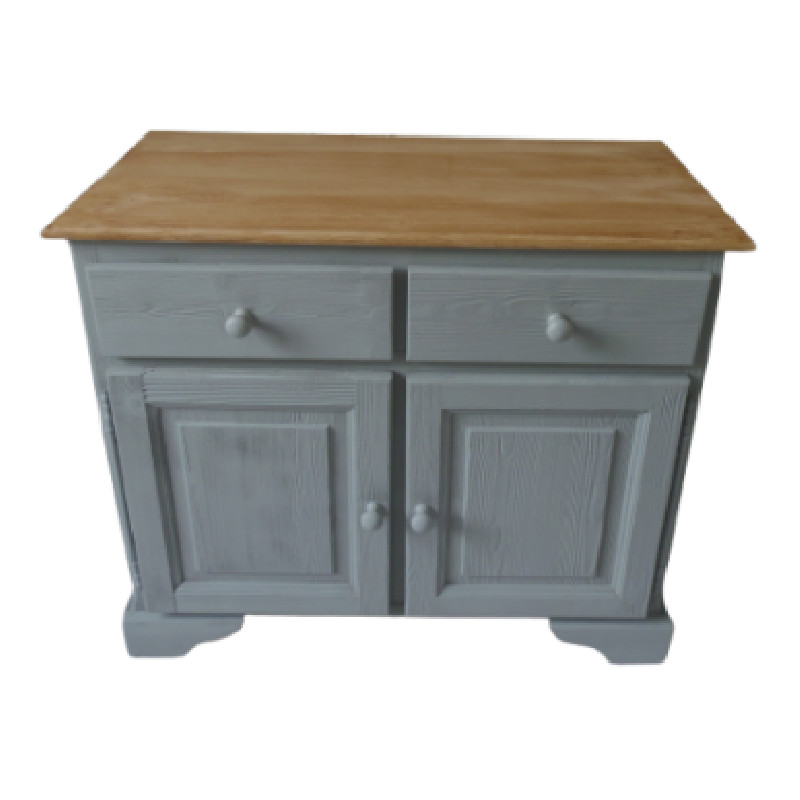 Petit buffet sublimé en vert de gris, plateau bois. - Petits rangements vintage - photo_2